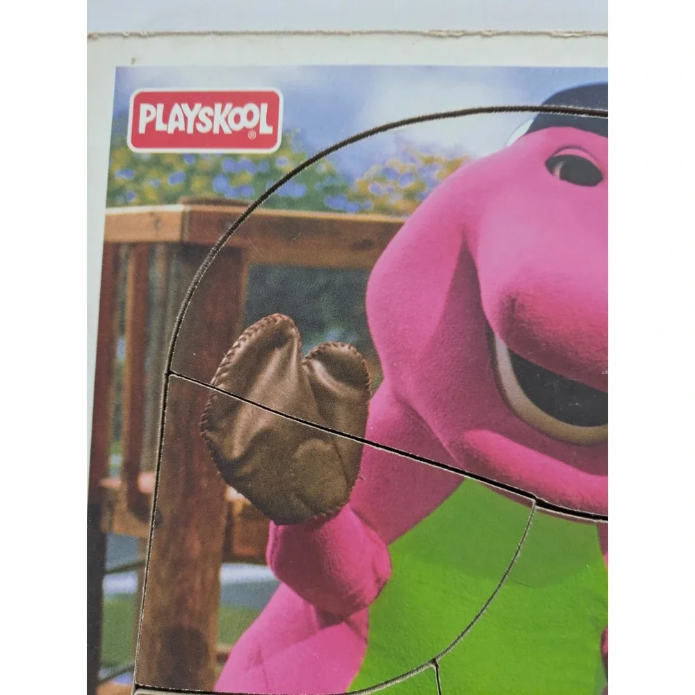 Pair‎ of Vintage Barney Wooden Puzzle Playing Ball with Umbrella